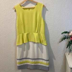 Sandra Darren Color Block Peplum Dress - Yellow/Grey - Size 10